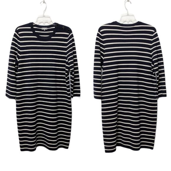 Jaeger Dresses & Skirts - JAEGER 100% Wool Navy Striped Sweater Dress L